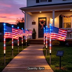 Lighted Holiday Displays 8-Pack Solar American Flag Lights Outdoor, 4Th of July