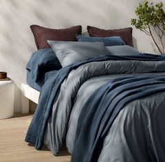 Queen 100% Linen Sheet Set Dark Mineral Blue – Casaluna