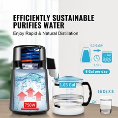 VEVOR Water Distiller 4L Water Purifier Countertop Stainless Steel Interior 750W