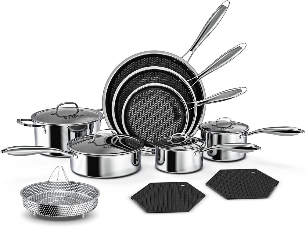 14-Piece Nonstick Hybrid Hex Cookware Set – Induction & Oven Safe, PFOA Free