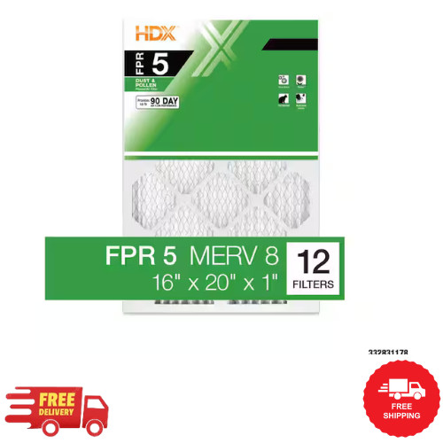 16 x 20 x 1 Standard Pleated Air Filter FPR 5, 12-Pack, Air Filters Replacement