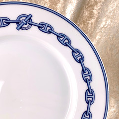 Hermes Paris Dessert Plate Chaine d’Ancre Porcelain Tableware Set of 2 with Box