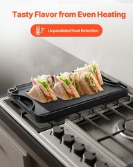 14×8.5 inch Reversible Grill Griddle Pre-Seasoned BBQ Pan Cast Iron Black