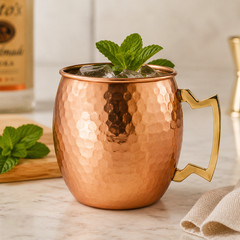 100% Handmade 16oz Solid Copper Mule Mug – Barrel Shaped Mug with Brass Handle