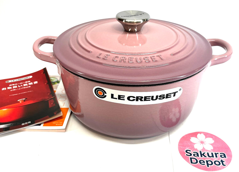 Le Creuset Cocotte Ronde 22cm Mauve Pink Enameled Cast Iron Silver Knob JPN New