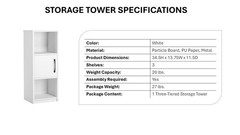 Mainstays Ardent 3 Tier Storage Tower with Door White Shelves