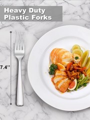 WDF 300PCS Silver Plastic Forks Heavy Duty Plastic Forks Disposable Sturdy&…