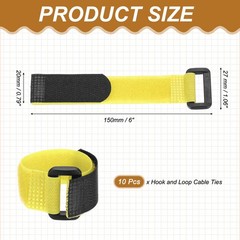 10 Pcs Reusable Cable Ties 6″x0.79″ Adjustable Reusable Hook Straps Yellow