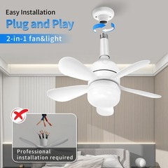 1-4PCS 2 In 1 E27 Ceiling Socket Fan 30W Dimmable LED Light Remote Control