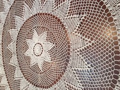 Round Handmade Crochet Lace Tablecloth COLOR BEIGE 100 % COTTON –