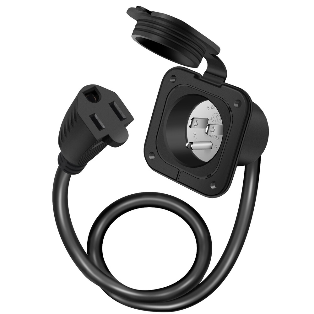 Trailer 15A 110 120V Ac RV Marine Power Flanged Inlet Port Plug + 18″ Cord