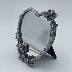 Heart Shaped Cast Iron Silver Make Up Mirror – Desk Top Branch Flower