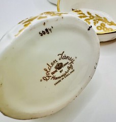 Hammersley England ‘Golden Tansy’ 10.25” Strawberry Basket Sugar Bowl & Creamer