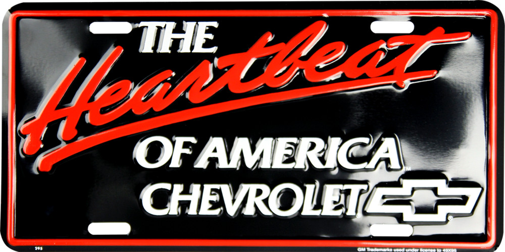 CHEVROLET THE HEARTBEAT OF AMERICA LICENSE PLATE METAL SIGN EMBOSSED CHEVY AUTO