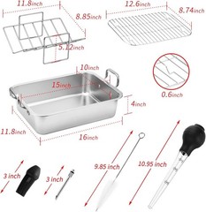20 lb Capacity 15″ Stainless Steel Roasting Pan with V-Rack – Perfect for Turkey