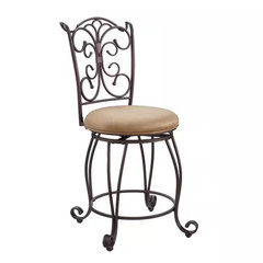 Hansel 24.25 In. Bronze Metal Swivel High Back Counter Stool with Fabric Seat