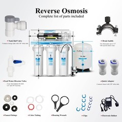 6 Stage Standard UnderSink Reverse Osmosis System With UV Water Filter 75GPD