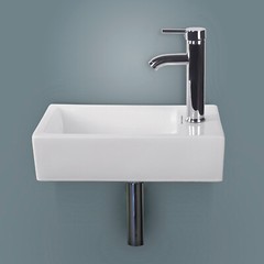 Wall Mount Bathroom Corner Sink Ceramic Vessel Small Sink w/ Faucet Drain White