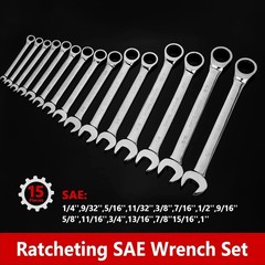 Effortless Adjustment – 15-Piece Ratcheting Wrench Set in Chrome Vanadium Steel