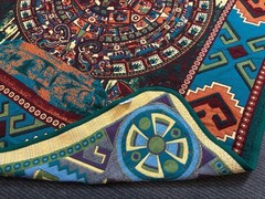 Vtg Monarca Mexico Aztec Sun Stone Calendar Blanket Tapestry Blue Queen/King
