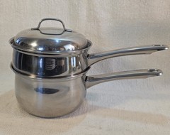 Vintage Belgium 2 QT Double Boiler Pans Lid Stainless Steel MANOR HOUSE