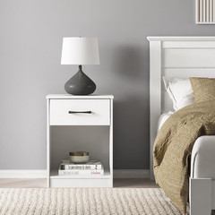 Mainstays Ardent Nightstand, 1-Drawer Bedside Table, Modern End Table, White New