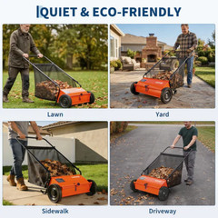 [NEW]Garvee 26-Inch Push Lawn Sweeper, Walk-Behind Leaf & Grass Collector-Orange