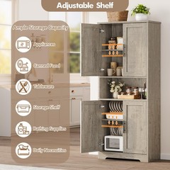 70” Tall Kitchen Pantry Cabinet Freestanding Storage Cabinet Adjustable Shelves