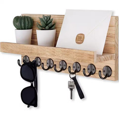 15 In. W X 4.2 In. D Natural Wood Decorative Wall Shelf Key and Mail Holder with
