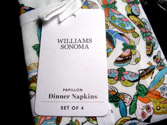 WILLIAMS SONOMA PAPILLON BUTTERFLY NAPKINS SET OF FOUR 85 COTTON 15 LINEN NWTAGS