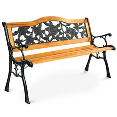 Patio Park Garden Bench Porch Path Chair Furniture Cast Iron Hardwood New