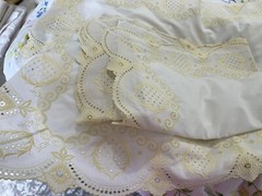 Pratesi Italy 3pc Sheet Set Lace Poly/Cotton Off White Yellow