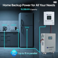 ECO-WORTHY 14kWh 48V 280AH LiFePO4 Battery Vertical Standing Solar Backup UPS