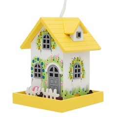 Radiant Treasures Wooden Flower Cottage Handmade Birdhouse in White & Yellow