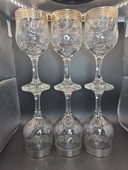 Six Vtg Versace Style Wine Glass Goblet Silver Greek Key Design 6.75 In Art Deco