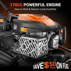 Mutaomay 21″ Gas Lawn Mower 3-in-1, 170cc, Rear Wheel Drive, 17Gal Grass Catcher