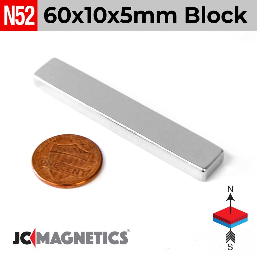 60mm x 10mm x 5mm N52 Super Strong Neodymium Magnet Blocks 60x10x5mm