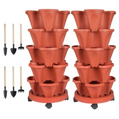 Vertical Planter 3-7 Tier Stackable Planters w/ Wheels & Tools Garden Tower Pot