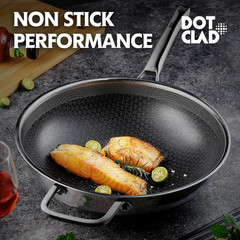 Wok Pan Hybrid 12 inch Wok with Lid Cover Stir-fry pans Nonstick Stainless Steel