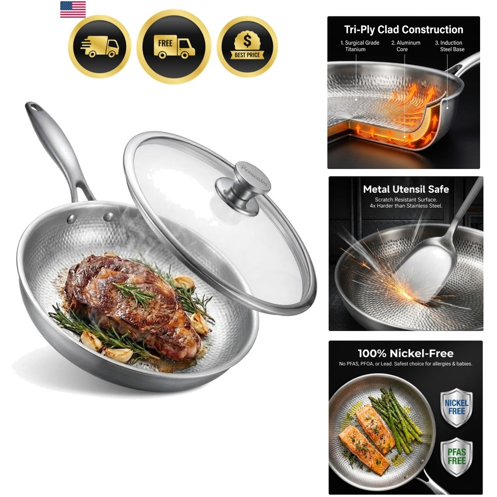 Titanium Frying Pan with Lid 11.8” – PFAS Free & Scratch Resistant Cookware