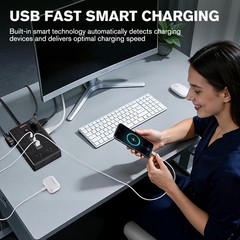 Power Strip Surge Protector with 16 Outlets 3 USB A and 3 USB C Ports Flat Plug