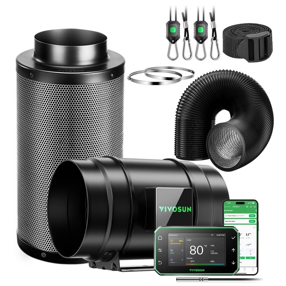 VIVOSUN G8 Smart Air Filtration Kit 8″ Inline Fan Carbon Filter w/ E42A+ Growhub