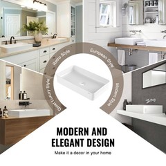 VEVOR Modern Ceramic Vessel Sink 24″x13.8″ Bathroom Vanity Bowl Countertop White