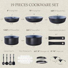 19PCS Black & Gray Ceramic Cookware Set – Non-Stick, Oven Safe, Induction Ready