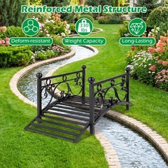 3.3 ft Garden Metal Bridge, Outdoor Arched Bridge w/Dual Patterned Side Rails