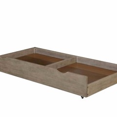 Transitional Trundle Bed Frame, Warm Gray Wire-Brushed Wood, Modern Under-Bed