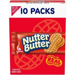 NUTTER BUTTER Peanut Butter Sandwich Cookies, 10 Packs of Snacks
