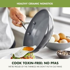 GreenPan Valencia Pro Hard Anodized Fry Pan Skillet Set 3 Piece Ceramic Nonstic