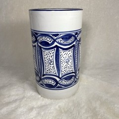 Le Souk UTENSIL WINE BOTTLE HOLDER Ceramique Stoneware White Blue 8” Tunisia