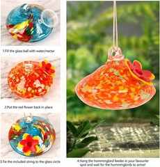Blown Glass Hummingbird Feeder for Outdoors Hanging, Ant & Bee Resistant W